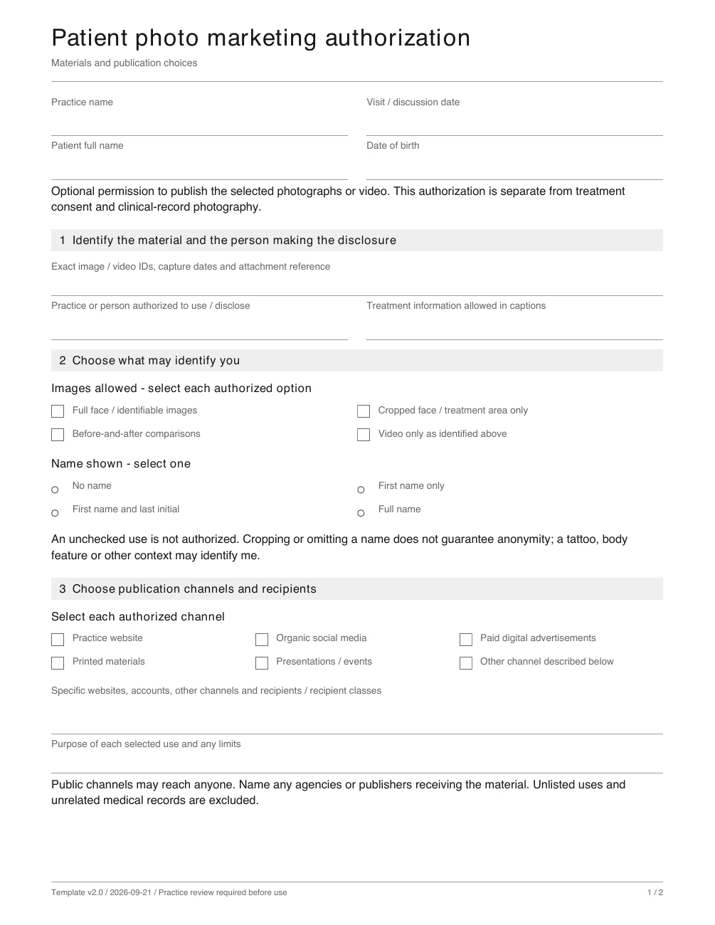 Sample patient discussion page from the patient photo marketing authorization