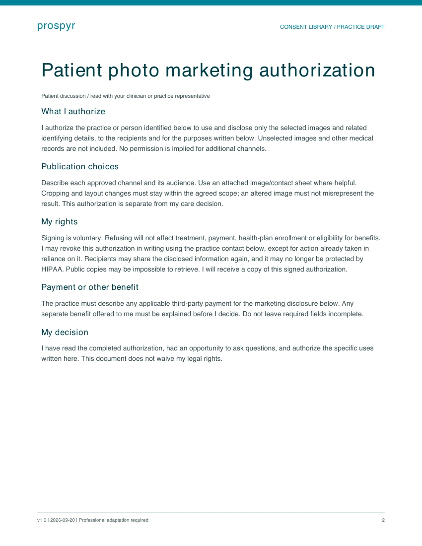 Sample patient discussion page from the patient photo marketing authorization