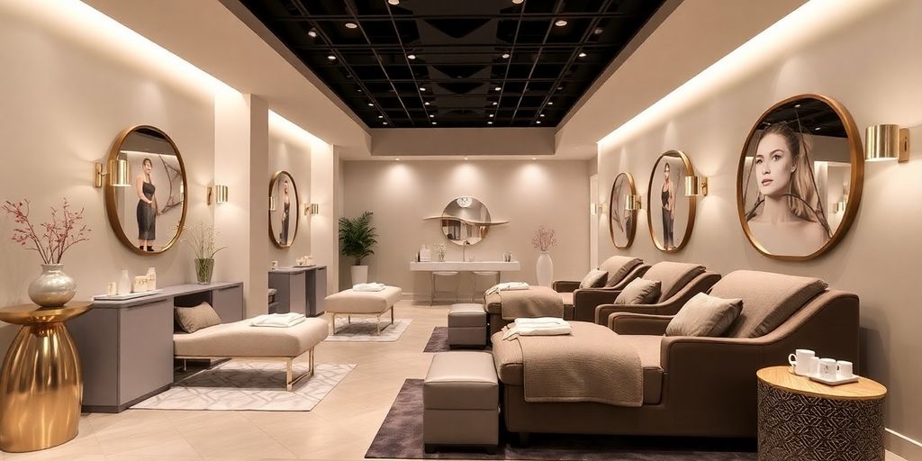Interior of a tranquil med spa with elegant decor.
